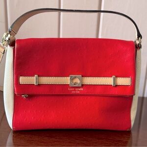 Kate Spade Red and Cream Shoulder Bag with Gold Detail